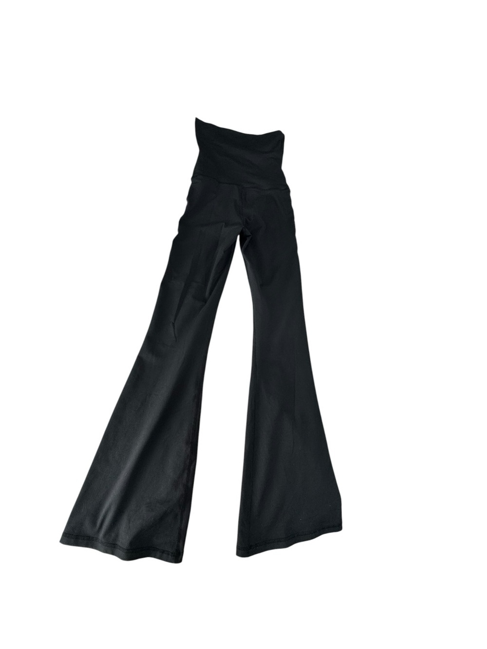 Fold-Over Waist Black Flare Leggings with pockets